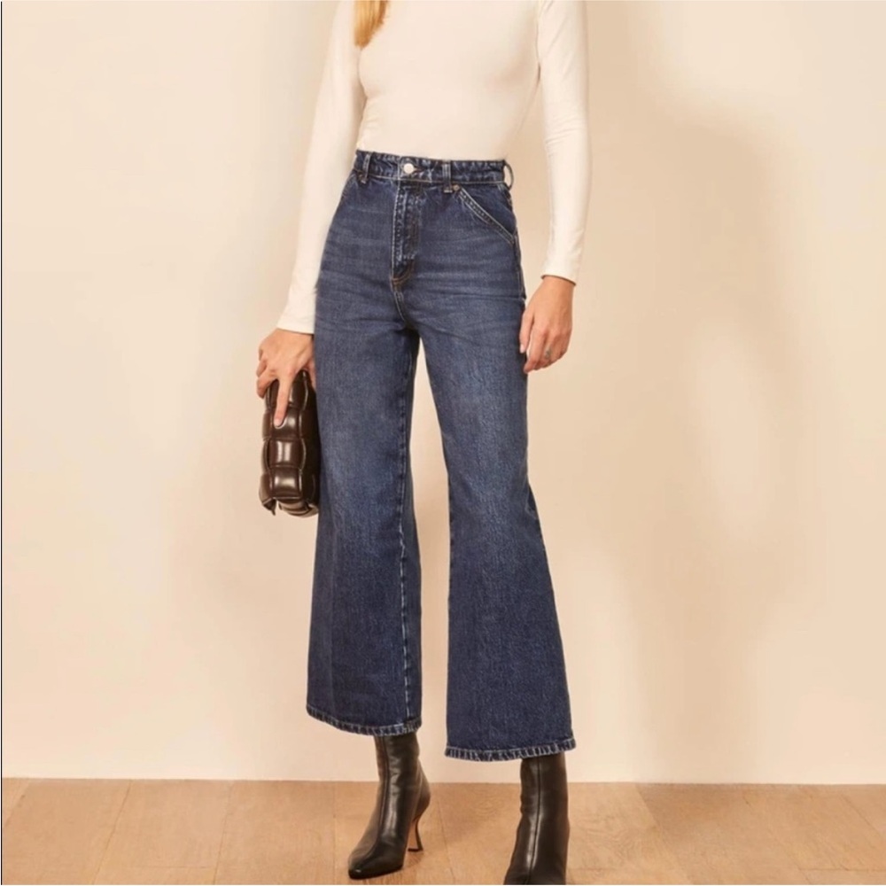 Reformation Dark Blue High-Rise Wide Leg Jeans
